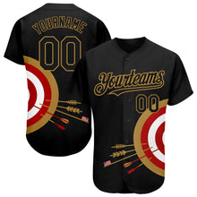Загрузить изображение в средство просмотра галереи, Custom Black Old Gold-Red 3D Pattern Design Dart Board Target Authentic Baseball Jersey