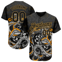 Загрузить изображение в средство просмотра галереи, Custom Black Old Gold 3D Pattern Design Octopus Wrapped Around Dart Board Authentic Baseball Jersey