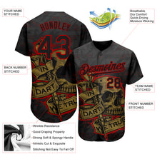 Laden Sie das Bild in den Galerie-Viewer, Custom Black Red-Old Gold 3D Pattern Design In Dart We Trust Authentic Baseball Jersey