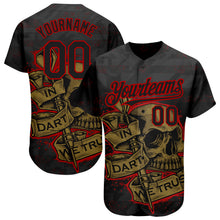 Laden Sie das Bild in den Galerie-Viewer, Custom Black Red-Old Gold 3D Pattern Design In Dart We Trust Authentic Baseball Jersey