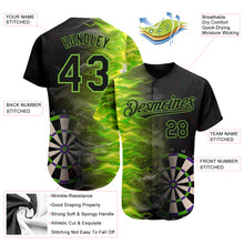 Laden Sie das Bild in den Galerie-Viewer, Custom Black Neon Green 3D Pattern Design Fiery Dart Board Authentic Baseball Jersey