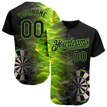 Laden Sie das Bild in den Galerie-Viewer, Custom Black Neon Green 3D Pattern Design Fiery Dart Board Authentic Baseball Jersey