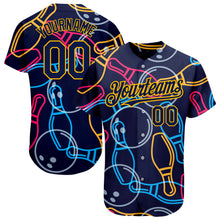 Загрузить изображение в средство просмотра галереи, Custom Navy Gold 3D Pattern Design Bowling Authentic Baseball Jersey