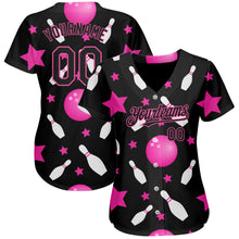 Загрузить изображение в средство просмотра галереи, Custom Black Pink 3D Pattern Design Bowling Authentic Baseball Jersey