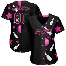 Загрузить изображение в средство просмотра галереи, Custom Black Pink 3D Pattern Design Bowling Authentic Baseball Jersey