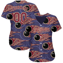 Load image into Gallery viewer, Custom Purple Crimson-City Cream 3D Pattern Design Bowling Ball With Hotrod Flame Authentic Baseball Jersey