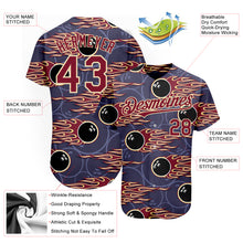 Load image into Gallery viewer, Custom Purple Crimson-City Cream 3D Pattern Design Bowling Ball With Hotrod Flame Authentic Baseball Jersey
