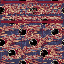 Load image into Gallery viewer, Custom Purple Crimson-City Cream 3D Pattern Design Bowling Ball With Hotrod Flame Authentic Baseball Jersey