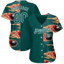 Load image into Gallery viewer, Custom Midnight Green White 3D Pattern Design Bowling Ball With Hotrod Flame Authentic Baseball Jersey