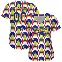 Загрузить изображение в средство просмотра галереи, Custom White Royal-Yellow 3D Pattern Design Bowling Authentic Baseball Jersey