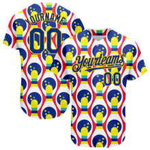 Загрузить изображение в средство просмотра галереи, Custom White Royal-Yellow 3D Pattern Design Bowling Authentic Baseball Jersey