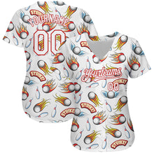 Laden Sie das Bild in den Galerie-Viewer, Custom White Red 3D Pattern Design Firely Bowling Authentic Baseball Jersey