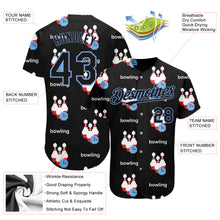 Загрузить изображение в средство просмотра галереи, Custom Black Light Blue 3D Pattern Design Bowling Authentic Baseball Jersey