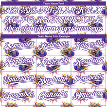 Load image into Gallery viewer, Custom White Purple 3D Pattern Design Growling Lion Among The Bowling Authentic Baseball Jersey