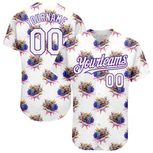Load image into Gallery viewer, Custom White Purple 3D Pattern Design Growling Lion Among The Bowling Authentic Baseball Jersey