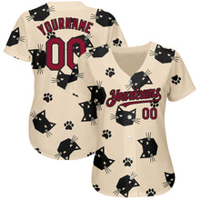 Загрузить изображение в средство просмотра галереи, Custom Cream Crimson-Black 3D Pattern Design Cat Authentic Baseball Jersey