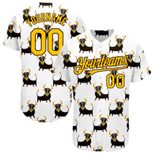 Charger l'image dans la galerie, Custom White Yellow-Brown 3D Pattern Design Ox Authentic Baseball Jersey