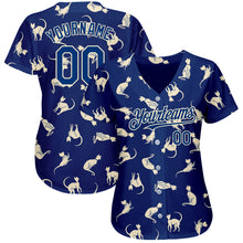 Load image into Gallery viewer, Custom US Navy Blue Cream 3D Pattern Design Cat Authentic Baseball Jersey