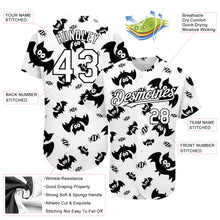 Load image into Gallery viewer, Custom White Black 3D Pattern Design Bat Authentic Baseball Jersey