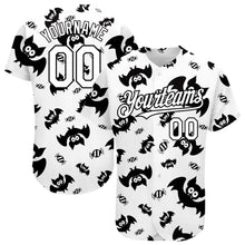 Load image into Gallery viewer, Custom White Black 3D Pattern Design Bat Authentic Baseball Jersey