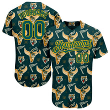 Charger l'image dans la galerie, Custom Black Midnight Green-Gold 3D Pattern Design Tiger Authentic Baseball Jersey