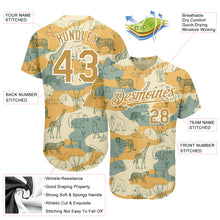 Загрузить изображение в средство просмотра галереи, Custom Cream Old Gold-White 3D Pattern Design Animal Authentic Baseball Jersey