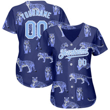 Загрузить изображение в средство просмотра галереи, Custom Dark Purple Light Blue-White 3D Pattern Design Tiger Authentic Baseball Jersey