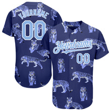 Загрузить изображение в средство просмотра галереи, Custom Dark Purple Light Blue-White 3D Pattern Design Tiger Authentic Baseball Jersey