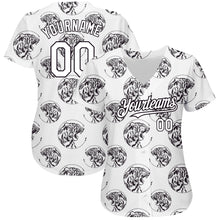 Load image into Gallery viewer, Custom White Black 3D Pattern Design Tiger Authentic Baseball Jersey