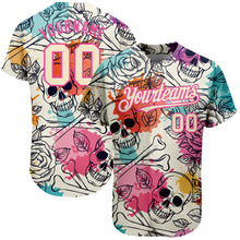 Charger l'image dans la galerie, Custom Cream Pink-Black 3D Flower And Skull Fashion Authentic Baseball Jersey