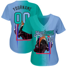Загрузить изображение в средство просмотра галереи, Custom Light Blue Aqua-Black 3D Skull Gradient Fashion Authentic Baseball Jersey