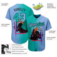 Загрузить изображение в средство просмотра галереи, Custom Light Blue Aqua-Black 3D Skull Gradient Fashion Authentic Baseball Jersey