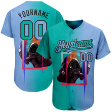 Загрузить изображение в средство просмотра галереи, Custom Light Blue Aqua-Black 3D Skull Gradient Fashion Authentic Baseball Jersey