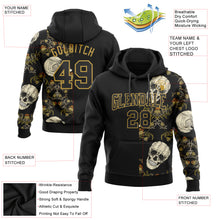 Load image into Gallery viewer, Custom Stitched Black Old Gold 3D Skull Fashion Plant Sports Pullover Sweatshirt Hoodie
