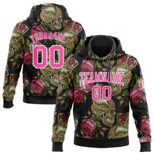 Laden Sie das Bild in den Galerie-Viewer, Custom Stitched Black Pink-White 3D Skull Fashion Flower Sports Pullover Sweatshirt Hoodie