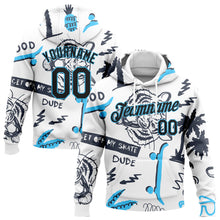 Загрузить изображение в средство просмотра галереи, Custom Stitched White Black-Sky Blue 3D Pattern Design Tiger And Hawaii Palm Tree Sports Pullover Sweatshirt Hoodie