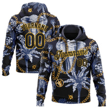 Загрузить изображение в средство просмотра галереи, Custom Stitched Navy Black-Gold 3D Pattern Design Elephant And Tropical Palm Tree Sports Pullover Sweatshirt Hoodie