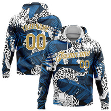 Загрузить изображение в средство просмотра галереи, Custom Stitched Navy Old Gold-White 3D Pattern Design Leopard And Tropical Plants Sports Pullover Sweatshirt Hoodie