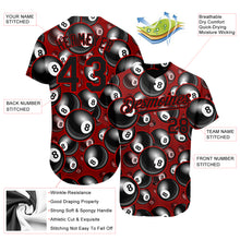 Загрузить изображение в средство просмотра галереи, Custom Red Black 3D Pattern Design Billiards Snooker 8 Ball Authentic Baseball Jersey