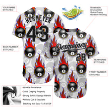 Загрузить изображение в средство просмотра галереи, Custom White Black-Gray 3D Pattern Design Flaming Billiards Snooker 8 Ball Authentic Baseball Jersey