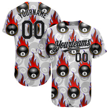 Загрузить изображение в средство просмотра галереи, Custom White Black-Gray 3D Pattern Design Flaming Billiards Snooker 8 Ball Authentic Baseball Jersey