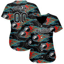 Load image into Gallery viewer, Custom Black White 3D Pattern Design Flaming Billiards Snooker 8 Ball Authentic Baseball Jersey