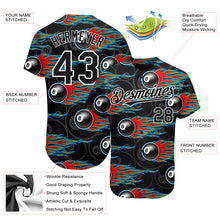 Load image into Gallery viewer, Custom Black White 3D Pattern Design Flaming Billiards Snooker 8 Ball Authentic Baseball Jersey
