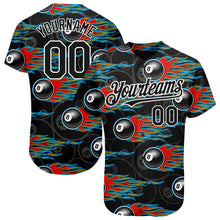 Load image into Gallery viewer, Custom Black White 3D Pattern Design Flaming Billiards Snooker 8 Ball Authentic Baseball Jersey