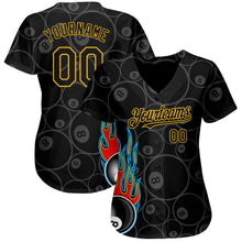 Load image into Gallery viewer, Custom Black Gold 3D Pattern Design Flaming Billiards Snooker 8 Ball Authentic Baseball Jersey