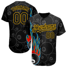 Load image into Gallery viewer, Custom Black Gold 3D Pattern Design Flaming Billiards Snooker 8 Ball Authentic Baseball Jersey
