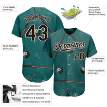 Load image into Gallery viewer, Custom Midnight Green Brown-White 3D Pattern Design Billiards Snooker 8 Ball Authentic Baseball Jersey