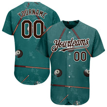 Load image into Gallery viewer, Custom Midnight Green Brown-White 3D Pattern Design Billiards Snooker 8 Ball Authentic Baseball Jersey