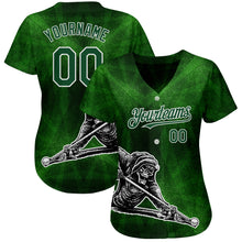 Загрузить изображение в средство просмотра галереи, Custom Green White 3D Pattern Design A Skeleton Playing Billiards While Drinking A Beer Authentic Baseball Jersey