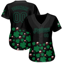 Laden Sie das Bild in den Galerie-Viewer, Custom Black Green 3D Pattern Design Clovers And Billiards Balls St. Patrick's Day Authentic Baseball Jersey